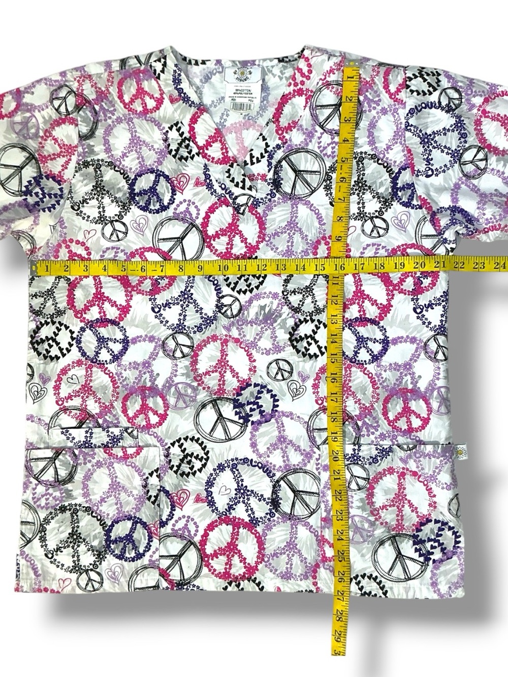 Happy Scrubs Top Peace Sign Top Cotton Blend Purple Pink Multicolor Women Medium - Picture 6 of 12